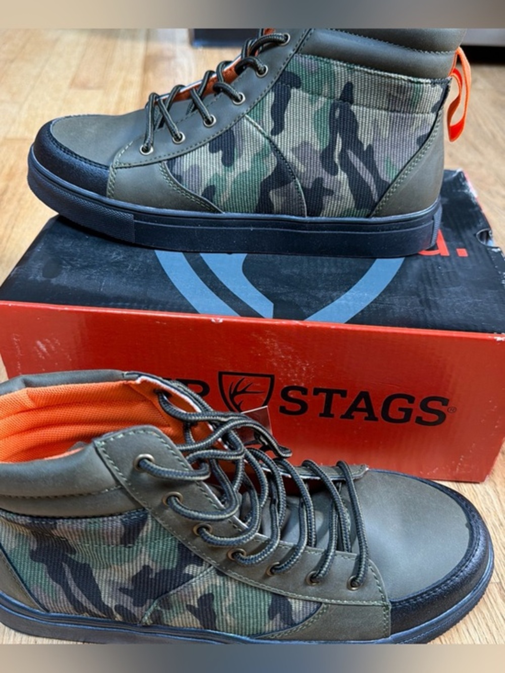 Deer Stags Blaze Jr Olive Camo High-Top Sneakers with Orange Lining 6m